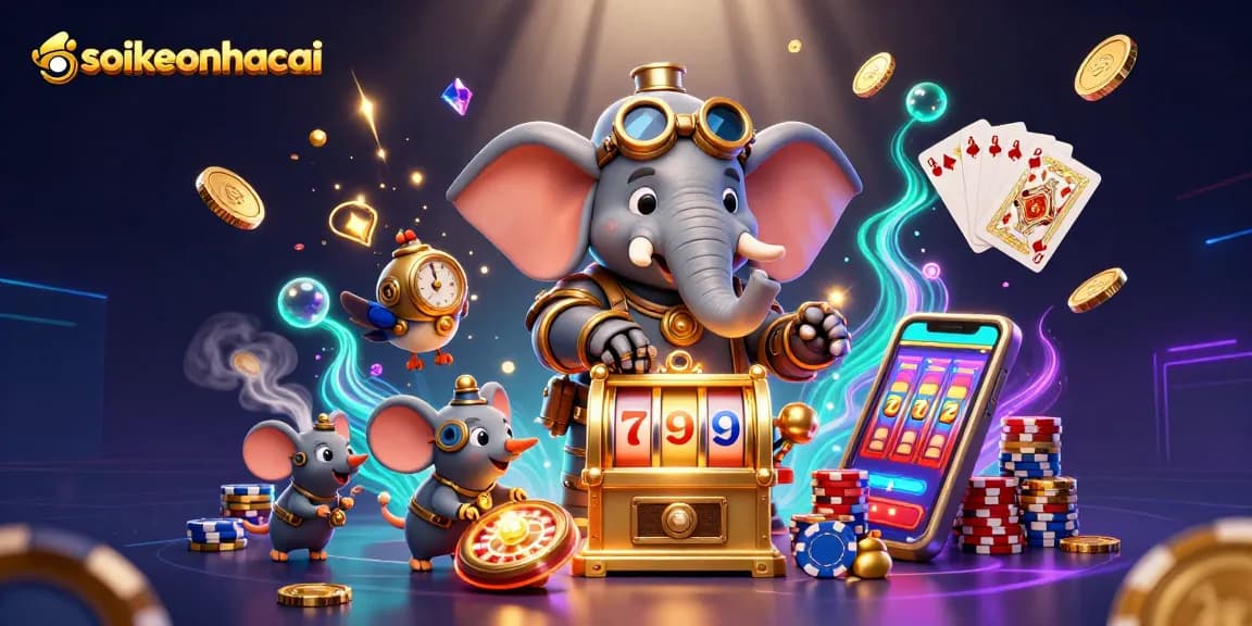 Experience exciting gambling moments with soikeonhacai in this vibrant 3D casino illustration.