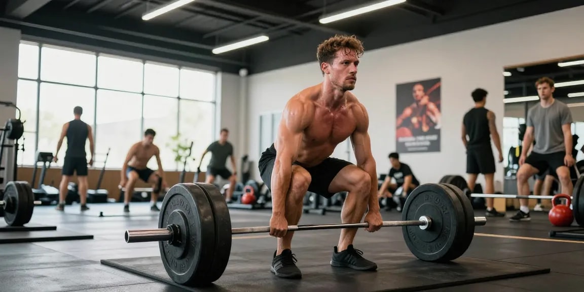 Muskulöser Mann beim Krafttraining im Steroidshop für effektives Muskelwachstum.