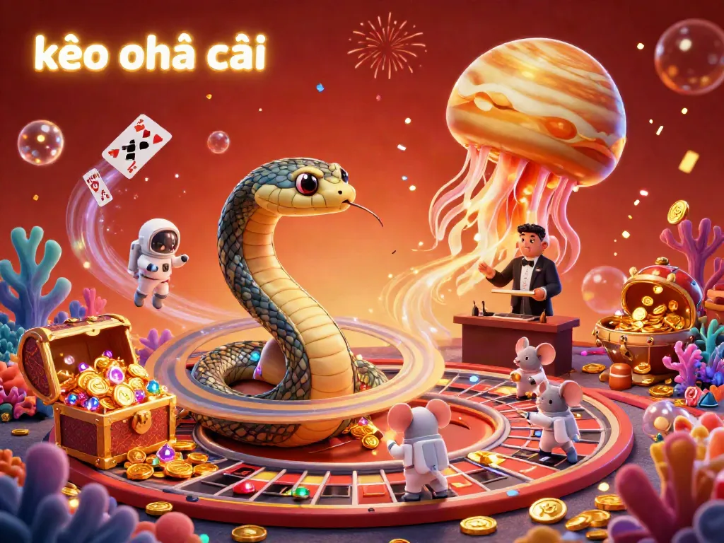 Engage with kèo nhà cái in a vibrant casino scene filled with astronaut mice and colorful treasures.