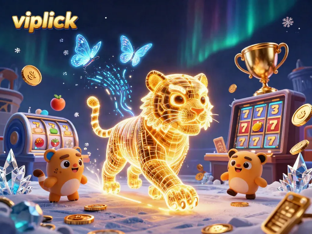 Spin the reels at vipluck Casino with a vibrant 3D illustration of a golden tiger and jackpot symbols