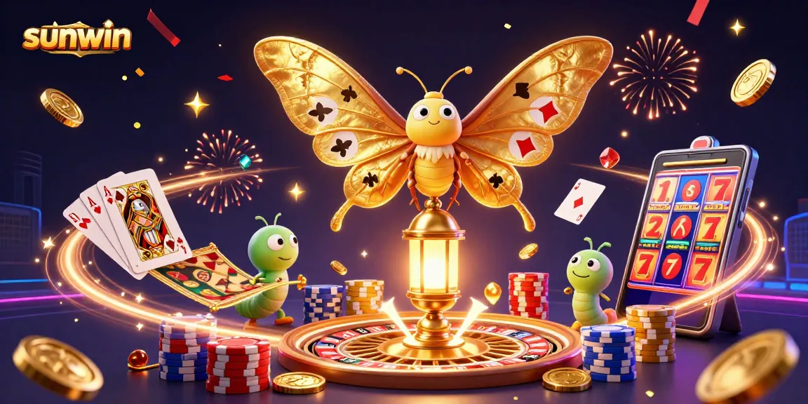 Experience the thrill of sunwin with a vibrant 3D casino scene featuring golden coins and games.