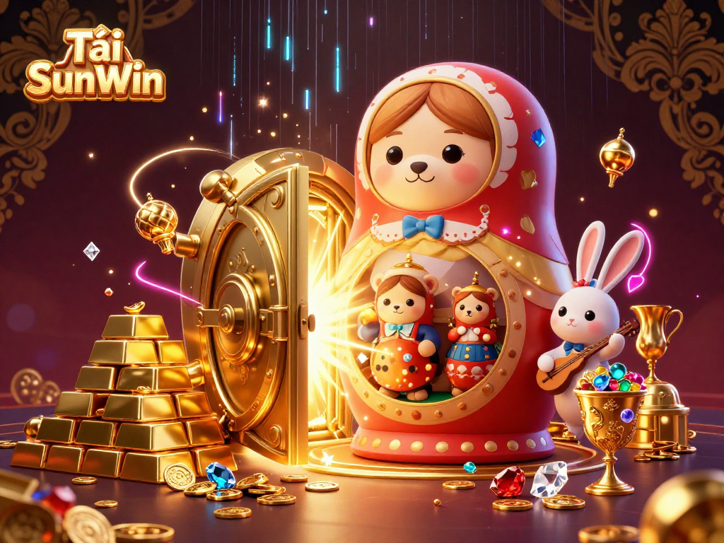 Experience the thrill of Tải SunWin with vibrant casino elements and engaging characters in this rich 3D illustration.