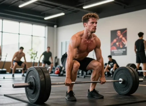 Muskulöser Mann beim Krafttraining im Steroidshop für effektives Muskelwachstum.