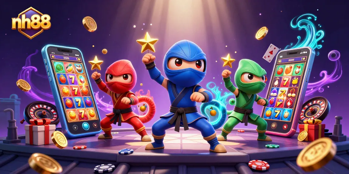 Experience the thrill of nh88 with ninja chameleons amid vibrant casino game elements.